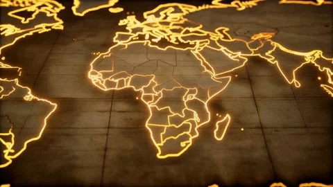 Vintage World Map with Glowing Neon Borders 库存影片 338038937