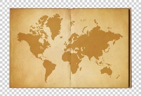 Vintage world map on an old open book Stock Illustration