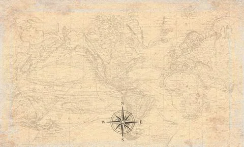 Vintage World Map Paper Background Compass Rose Stock Illustration