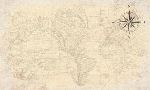 Vintage World Map Paper Background Compass Rose Stock Illustration