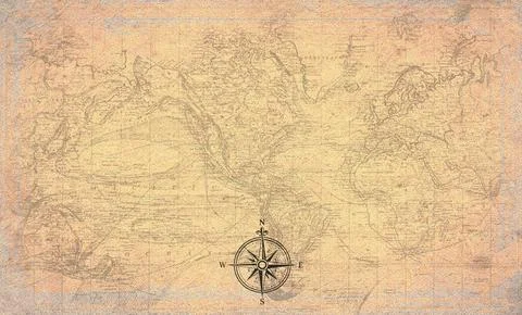 Vintage World Map Paper Background Compass Rose Stock Illustration