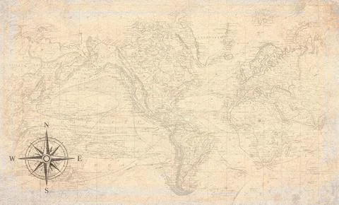 Vintage World Map Paper Background Compass Rose Stock Illustration