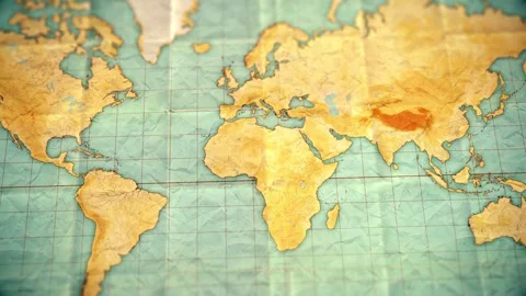 Vintage world map with textured paper and grid lines antique Stock Footage 325868209