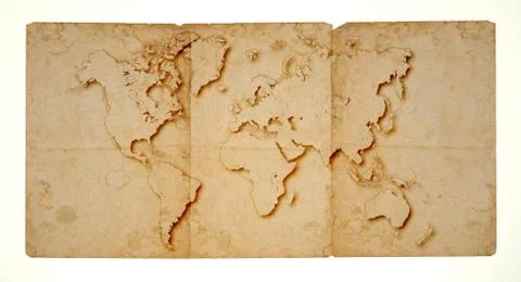 Vintage world map on triple sheet of old paper Stock Illustration