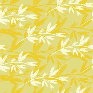 Vintage yellow leaf seamless pattern. Botanical background. Retro floral wall Stock Illustration