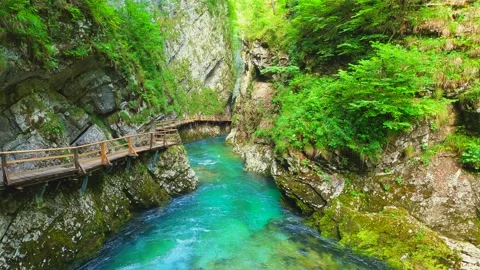 Vintgar gorge walkthrough of the eastern part Triglav National Park Stock Footage 157144884