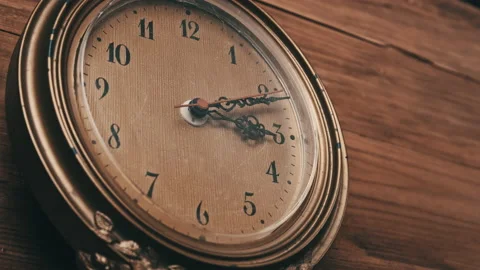 Vintrage Wall Clock with Moving Second Hand on Wooden Background Stock Footage 175211661