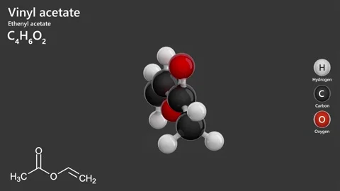 Vinyl Acetate. 3D model of a molecule. Gray background. 3D rendering Stock Footage 289218932