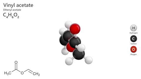 Vinyl Acetate. 3D model of a molecule. C4H6O2. White background. 3D render Stock Footage 295194551
