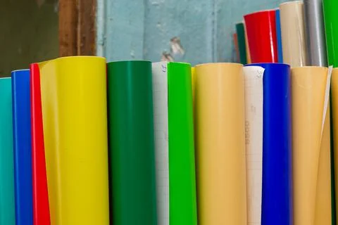 Vinyl car wrapping or plotter cutting sticker foil film rolls. Film colored i 写真素材