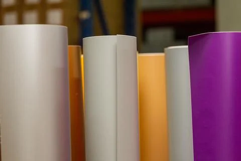 Vinyl car wrapping or plotter cutting sticker foil film rolls. Film colored i 写真素材