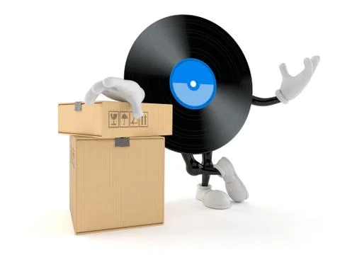 Vinyl character with stack of boxes Stock Illustration