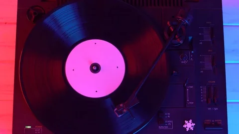 Vinyl disc turning on retro record player, close up Stock-Footage 69846211