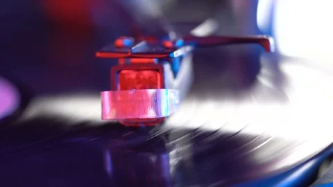Vinyl disc turning on retro record player. 4K Video stock 85457828