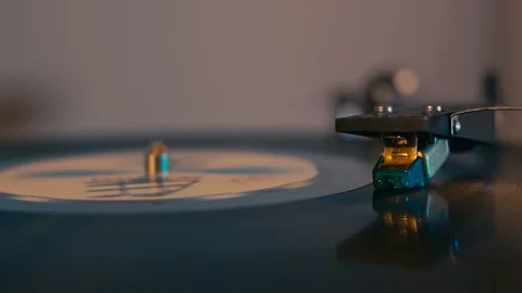 A vinyl disc on the turntable, record player, closeup Video stock 128424685