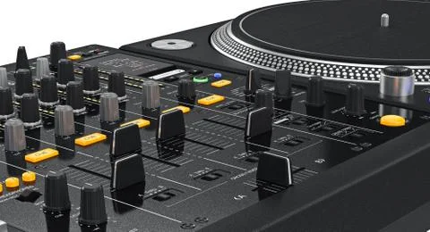 Vinyl needle dj turntable studio, close view Stock Illustration