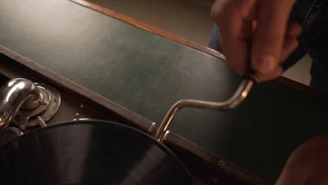 Vinyl. Old gramophone. Music. History. nspiration. Music plays a record. Hand Stock Footage