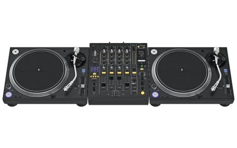 Vinyl player bundled with table dj mixer Stock-Illustration