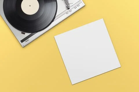 Vinyl player with empty blank cover mockup template. Stock Photos