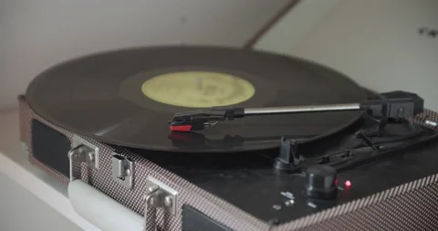 Vinyl Portable Record Player Playing an LP Stock Footage 201530582