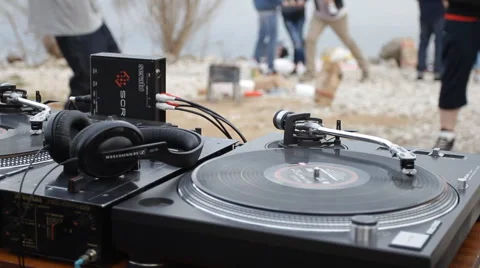 Vinyl record on the beach disco Stock Footage 54628948