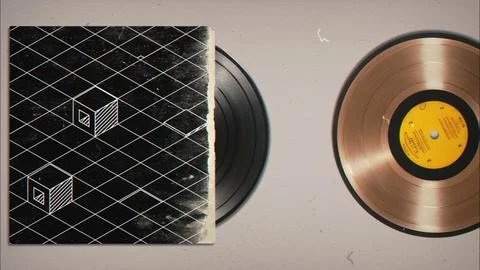 Vinyl Record Beside an Isometric Pattern Album Sleeve Stock Illustration