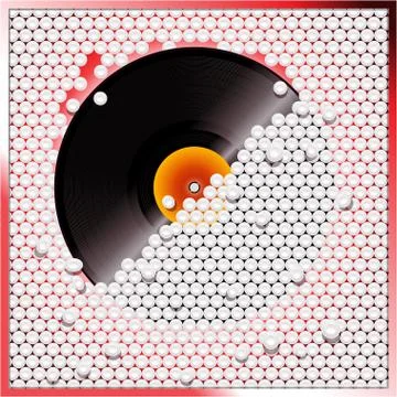 Vinyl record breaking white 3D circular tiles wall Stock Illustration