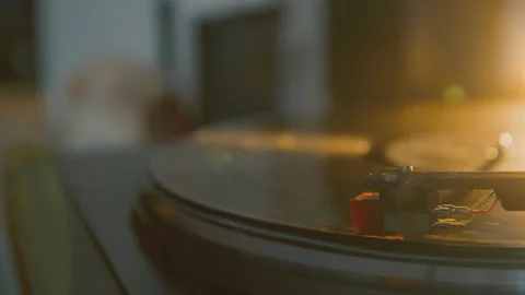 Vinyl record close-up. Old vinil black phonograph spinning. Stock Footage 252306404