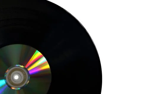 Vinyl Record with Compact Disk Stock Photos