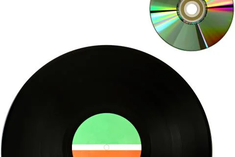 Vinyl Record with Compact Disk Stock Photos