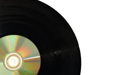 Vinyl Record with Compact Disk Stock Photos