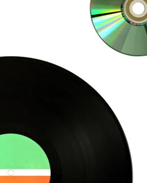 Vinyl Record with Compact Disk Foto stock
