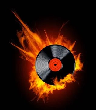 Vinyl Record Disc in Flames Vector Vinyl Record Disc in Flames on black ba... Stock Photos