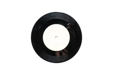 Vinyl record disc with label isolated on white surface Stock Photos