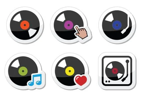 Vinyl record, DJ vector icons set Stock Illustration