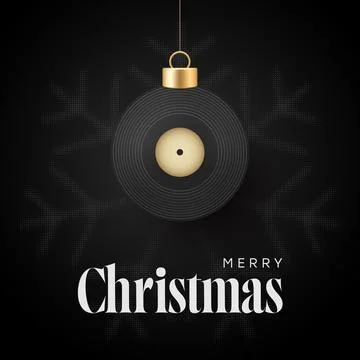 Vinyl Record Elegant Black and Gold Vinyl Record Christmas Ornament Hanging.. Stock Illustration