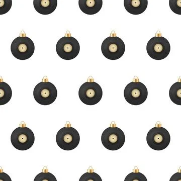 Vinyl Record Elegant Seamless Pattern with Luxury Gold Black White Christma.. Stock Illustration