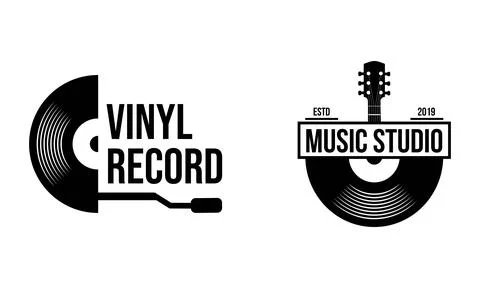 Vinyl record logo template. Vector music icon or emblem. Stock Illustration