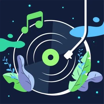 Vinyl record music vector with leaf magic background graphic Stock Illustration