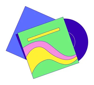 Vinyl record partially inserted in album cover 2D cartoon object Stock Illustration