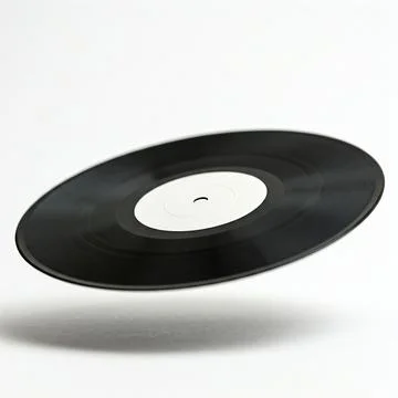 A vinyl record with a plain white label mockup isolated on white Stock Photos