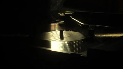 Vinyl Record Playback and Automatic Stop on Turntable, Room Ambience and Stock Footage 342737680