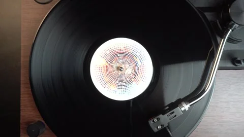 Vinyl Record Playback, Top Down View of Spinning Audio Media on Turntable Stock Footage 328084118