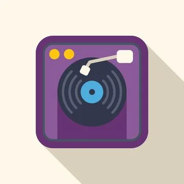 Vinyl record player icon playing music on purple background Stock Illustration