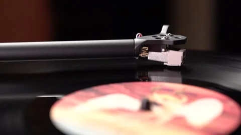 Vinyl Record Player macro shooting. The plate rotates-3. Stock Footage 159370487