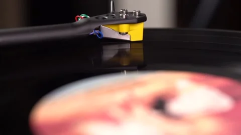 Vinyl Record Player macro shooting. The plate rotates-2. Stock Footage 159370499