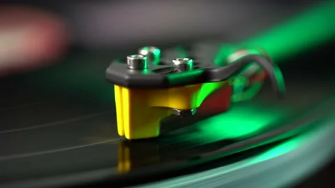 Vinyl Record Player macro shooting. The plate rotates. Stock Footage 168476959