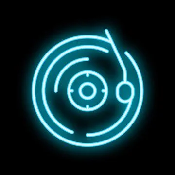 Vinyl record player with needle playing music neon sign icon Stock Illustration