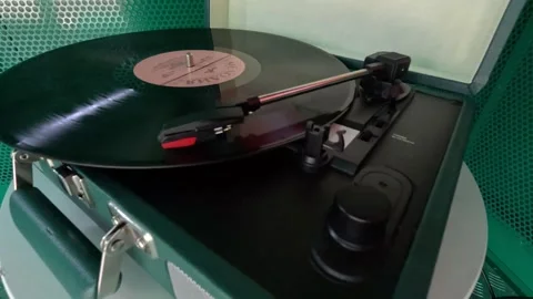 Vinyl record player, open, 06/01/2023 classical music tourist information center Stock Footage 272494978