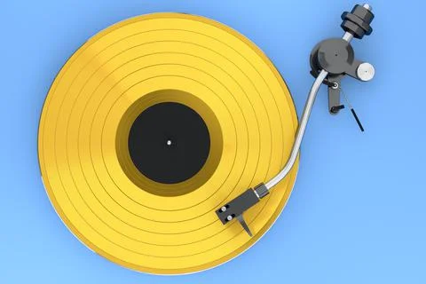 Vinyl record player or DJ turntable with retro vinyl disk on blue background. Stock Illustration